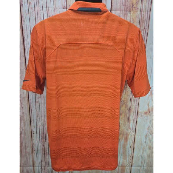Nike Dri-Fi Men Orange Polo Shirt Large Striped Athletic Fit - Picture 2 of 7